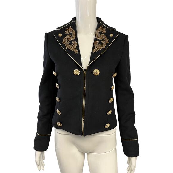 ROBERTO CAVALLI $3290 Black Wool Cashmere Gold Embroidered Jacket Size 40 US 4